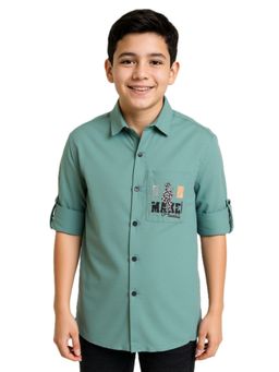 CHARCHIT - Green Boys Cotton Regular Fit Full Sleeves Printed Shirt