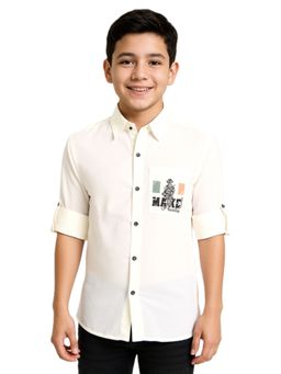 CHARCHIT - White Boys Cotton Regular Fit Full Sleeves Printed Shirt