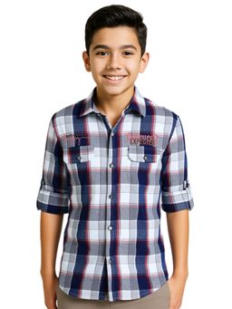 CAVIO - Maroon Boys Cotton Regular Fit Checks Full Sleeves Casual Shirt