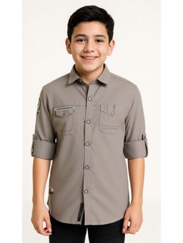 CAVIO - Grey Boys Cotton Regular Fit Full Sleeves Printed Shirt