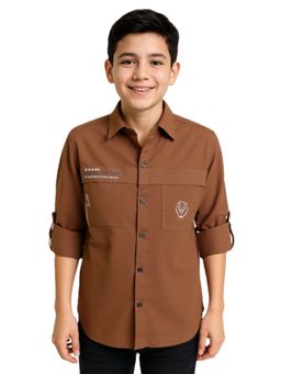 CAVIO - Brown Boys Cotton Regular Fit Full Sleeves Solid Shirt