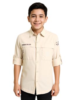 CAVIO - Cream Boys Cotton Regular Fit Full Sleeves Solid Shirt