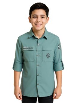 CAVIO - Green Boys Cotton Regular Fit Full Sleeves Solid Shirt