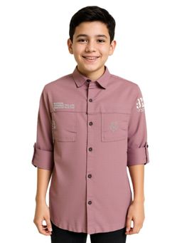 CAVIO - Mauve Boys Cotton Regular Fit Full Sleeves Solid Shirt