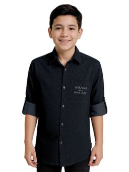CAVIO - Black Boys Cotton Regular Fit Plain Full Sleeves Casual Shirt
