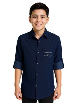 CAVIO - Navy Blue Boys Cotton Regular Fit Plain Full Sleeves Casual Shirt