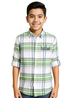 CAVIO - Green Boys Cotton Regular Fit Full Sleeves Checks Shirt