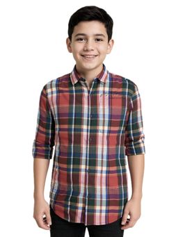 CAVIO - Maroon Boys Cotton Regular Fit Full Sleeves Checks Shirt
