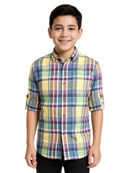 CAVIO - Yellow Boys Cotton Regular Fit Full Sleeves Checks Shirt