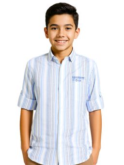 CAVIO - Blue Boys Cotton Regular Fit Full Sleeves Striped Shirt