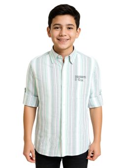 CAVIO - Green Boys Cotton Regular Fit Full Sleeves Striped Shirt