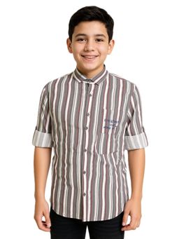CAVIO - Grey Boys Cotton Regular Fit Full Sleeves Striped Shirt
