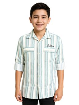 CAVIO - Green Boys Cotton Regular Fit Full Sleeves Striped Shirt