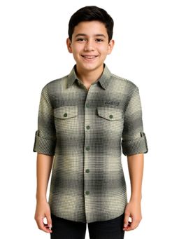 CAVIO - Green Boys Cotton Regular Fit Full Sleeves Textured Shirt