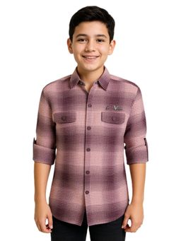 CAVIO - Magenta Boys Cotton Regular Fit Full Sleeves Textured Shirt