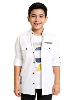 CHARCHIT - White Boys Regular Fit Full Sleeves Printed Shirt and T-Shirt