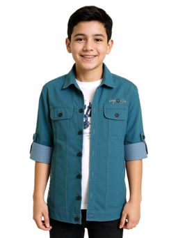 CHARCHIT - Blue Boys Regular Fit Full Sleeves Plain Jacket and T-Shirt