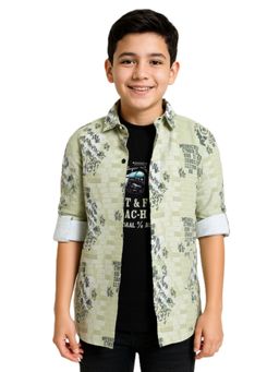 CAVIO - Green Boys Regular Fit Full Sleeves Printed Shirt and T-shirt