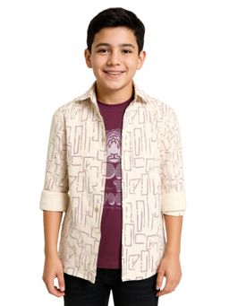 CAVIO - Mauve Boys Regular Fit Full Sleeves Printed Shirt and T-shirt