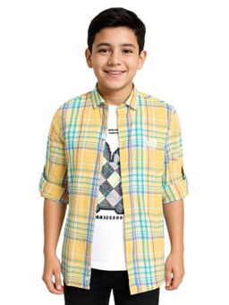 CAVIO - Yellow Boys Regular fit Checks Full Sleeves Casual Shirt and T-shirt