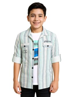 CAVIO - Green Boys Regular Fit Full Sleeves Striped Shirt and T-shirt