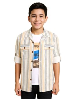 CAVIO - Peach Boys Regular Fit Full Sleeves Striped Shirt and T-shirt
