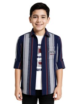 CAVIO - Navy Blue Boys Regular fit Striped Full Sleeves Casual Shirt and T-shirt