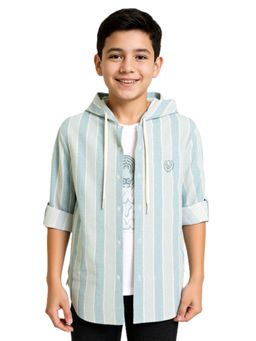 CAVIO - Green Boys Regular Fit Full Sleeves Striped Hooded Shirt and T-shirt