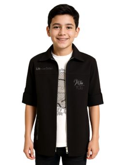 CAVIO - Black Boys Regular Fit Full Sleeves Printed Jacket and T-shirt