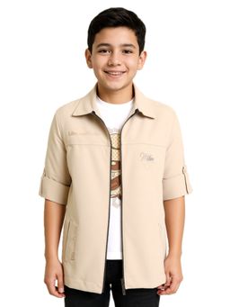 CAVIO - Cream Boys Regular Fit Full Sleeves Printed Jacket and T-shirt