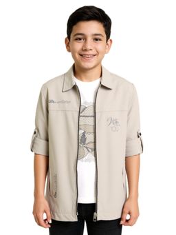 CAVIO - Grey Boys Regular Fit Full Sleeves Printed Jacket and T-shirt