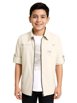 CAVIO - White Boys Regular Fit Full Sleeves Printed Jacket and T-shirt