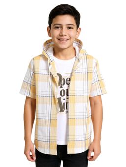 CAVIO - Yellow Boys Regular fit Checks Half Sleeves Casual Hooded Shirt and T-shirt