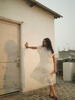 SRJANA - Resham Embroidered Kaftan Dress with Inner - Ivory