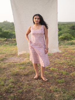SRJANA - Pink Block Print Midi Dress