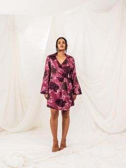 SRJANA - Printed Short Wrap Dress - Deep Purple