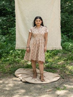 SRJANA - Hand Block Printed Shirt Dress - Brazilian Beige Sand