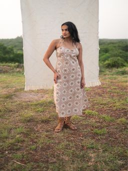 SRJANA - Hand Block Printed Backless Dress - Brazilian Beige Sand