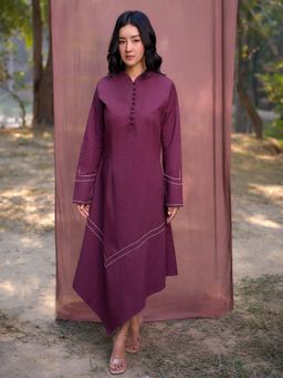 SRJANA - Kantha Embroidered Asymmetrical Dress - Purple