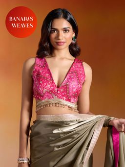 Gajra Gang - B Desi Divas Fuchsia Brocade Bead Embellished Stitched Blouse