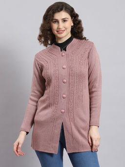 Monte Carlo - Pink Self Design Mandarin Collar Coat
