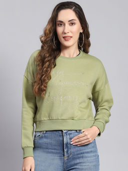 Monte Carlo - Green Embroidered Round Neck Sweatshirt