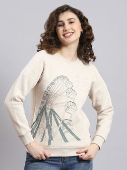 Monte Carlo - Off White Printed Round Neck Sweatshirt