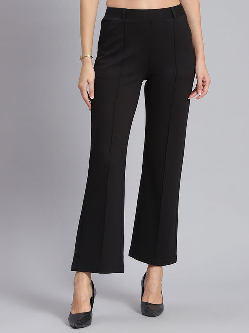 Buy Monte Carlo Black Solid Trousers for Women Online