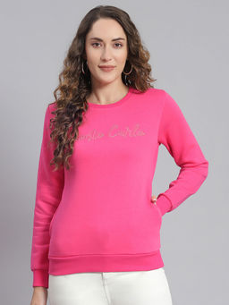 Monte Carlo - Magenta Embroidered Round Neck Sweatshirt