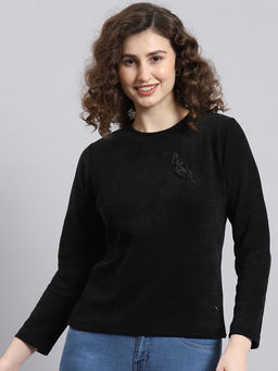 Monte Carlo - Black Solid Round Neck Sweater