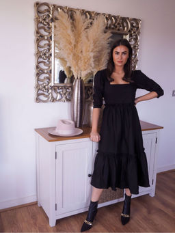 Trendyol - Black Square Neck Ruffle Dress
