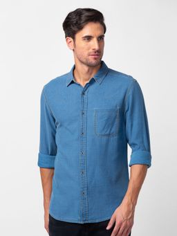 Spykar - Blue Full Sleeves Indigo Twill Shirt For Men