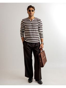 GRITSTONES - Men White Striped Open Henley T-Shirt