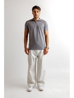 GRITSTONES - Men Grey Checkered Cotton Polo T-Shirt